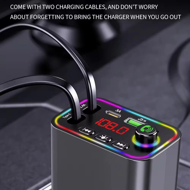 Bluejw Y4 4-in-1 Car Charger: LED Digital Display, Dual USB-C PD Fast Charging Adapters & Retractable Cables for Phones & MP3 Players - Automobile Chargers - Image 4